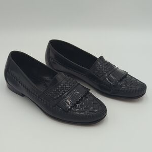 G.H Bass & Co Men's Weejuns Leather Woven 11 Black Kiltie Detail Slip On Loafers